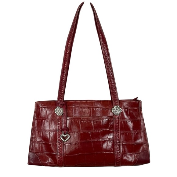 Y2K Brighton Red Croc-Embossed Leather Shoulder Bag with Signature Heart Charm - Picture 1 of 15